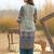 Blue printed straight kurta trousers with dupatta set