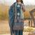 Blue printed straight kurta trousers with dupatta set