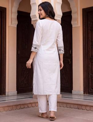 White embroidered straight kurta trousers with dupatta set 3