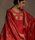 Orange embroidered straight kurta trousers with dupatta set