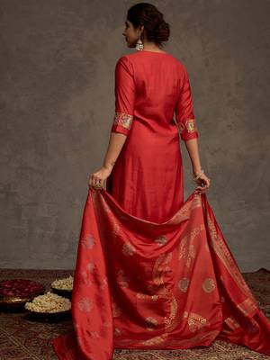 Orange embroidered straight kurta trousers with dupatta set 2