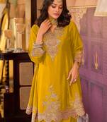 Green embroidered a-line kurta palazzo with dupatta set