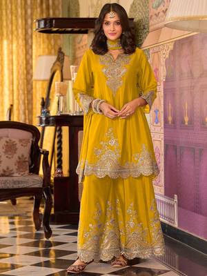 Green embroidered a-line kurta palazzo with dupatta set 4