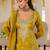 Mustard embroidered a-line kurta palazzo with dupatta set