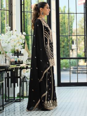 Black embroidered straight kurta palazzo with dupatta set 3