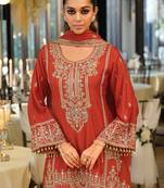 Orange embroidered a-line kurta palazzo with dupatta set