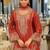 Orange embroidered a-line kurta palazzo with dupatta set