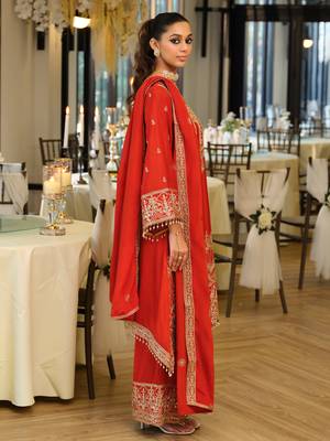 Orange embroidered a-line kurta palazzo with dupatta set 3