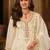Cream embroidered straight kurta trousers with dupatta set
