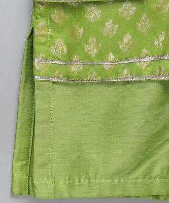 Lime green woven cotton silk Men Kurta Set 5