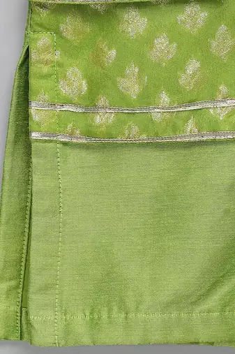 Lime green woven cotton silk Men Kurta Set