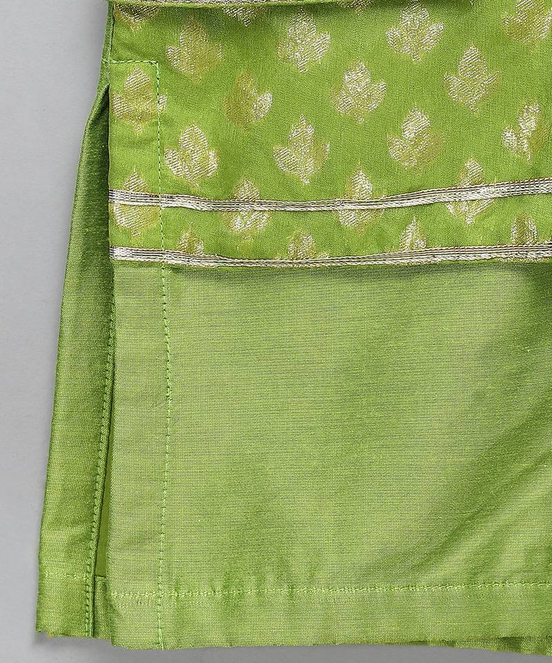 Lime green woven cotton silk Men Kurta Set