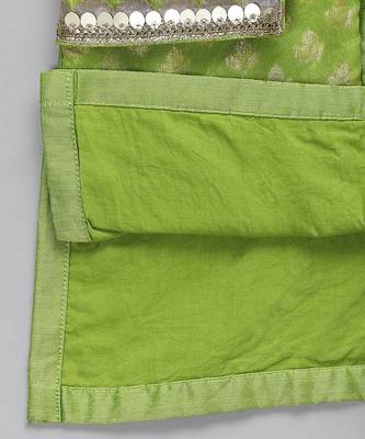 Lime green woven cotton silk Men Kurta Set 6