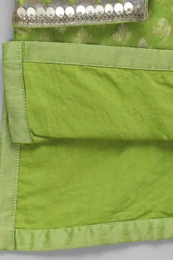 Lime green woven cotton silk Men Kurta Set