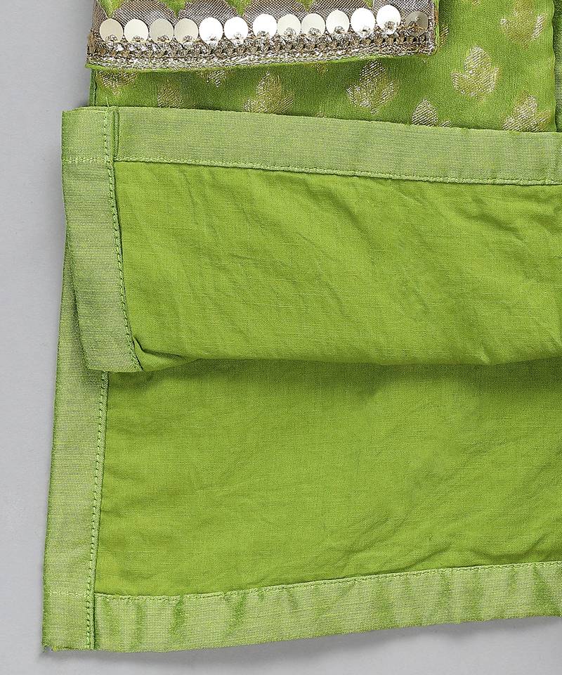 Lime green woven cotton silk Men Kurta Set