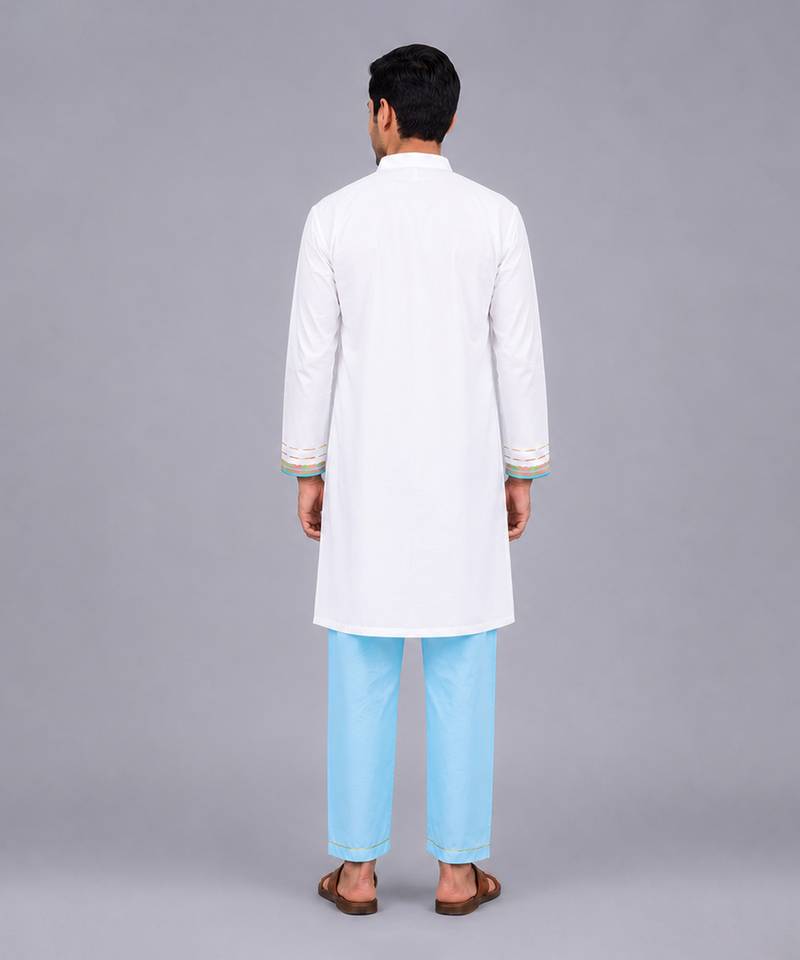 white cotton printed kurta pant set