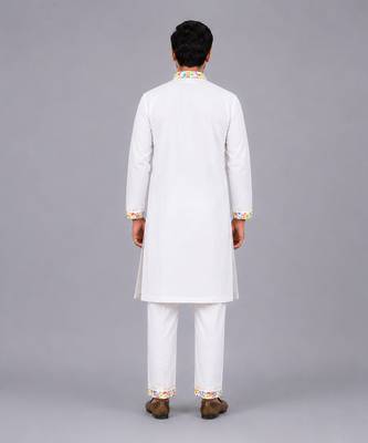 White multicolor printed cotton Men Kurta Set 2
