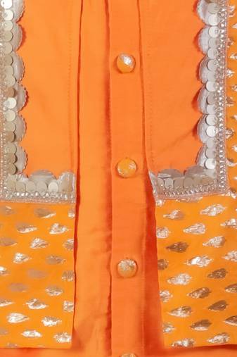 orange embroidered cotton silk kurta set