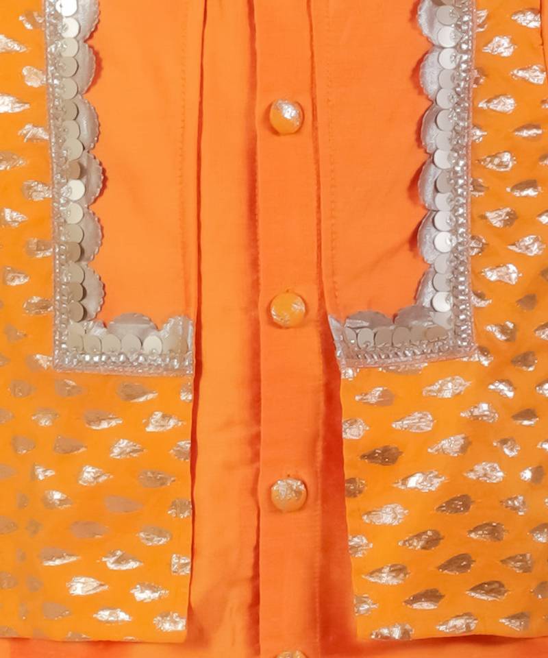 orange embroidered cotton silk kurta set
