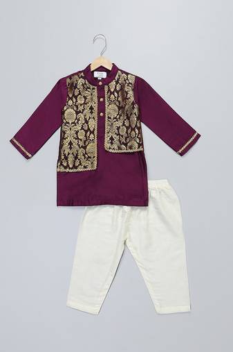 Royal purple brocade cotton silk Men Kurta Set