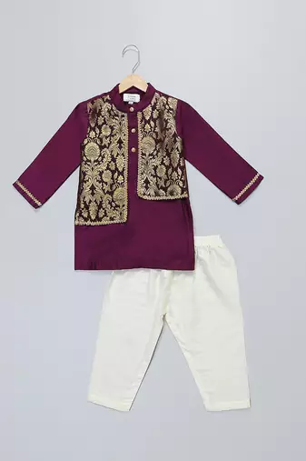 Royal purple brocade cotton silk Men Kurta Set