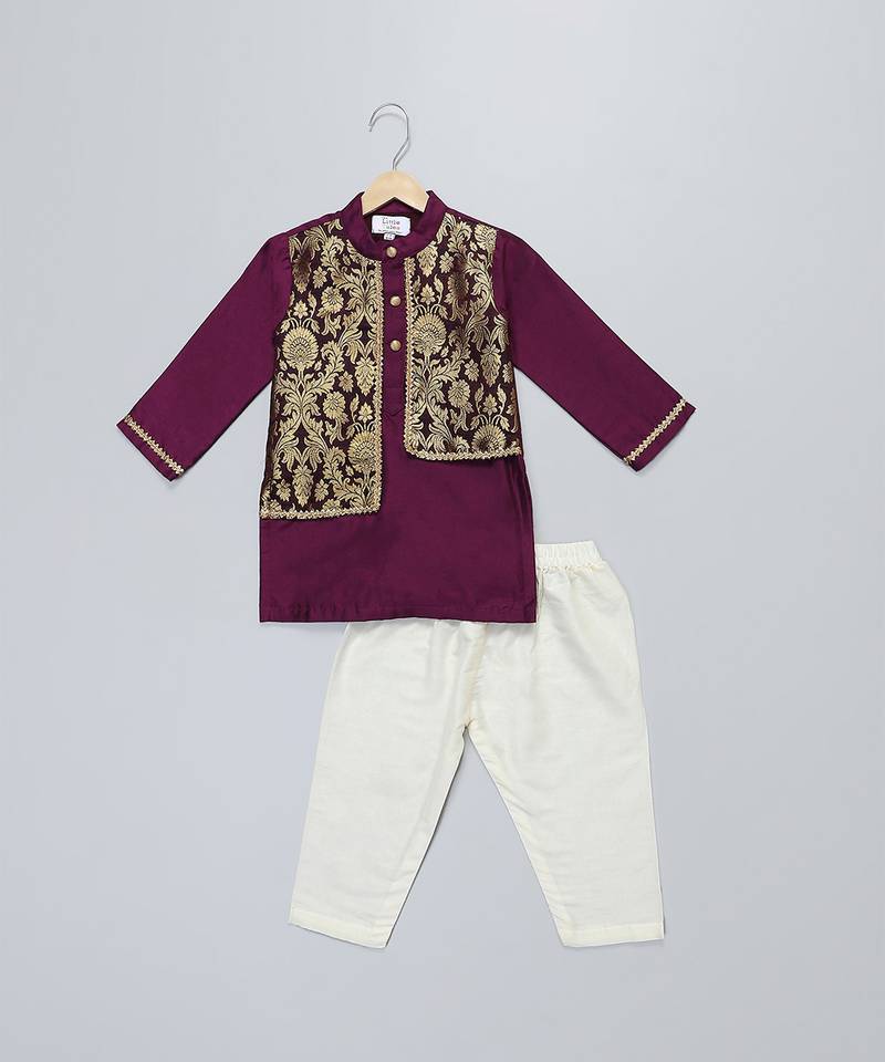Royal purple brocade cotton silk Men Kurta Set