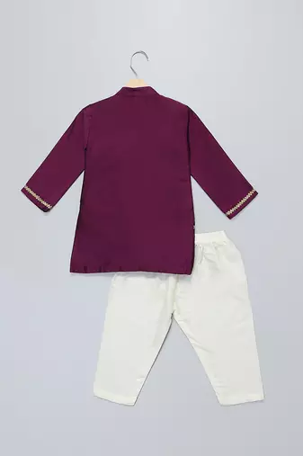 Royal purple brocade cotton silk Men Kurta Set