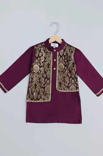 Royal purple brocade cotton silk Men Kurta Set