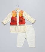 off white cotton silk multicolor printed kurta set