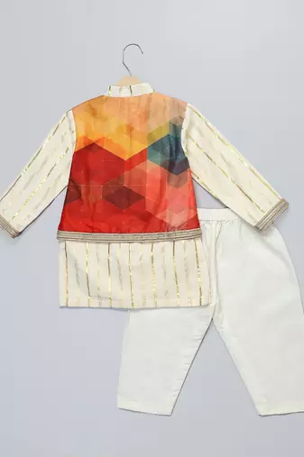 off white cotton silk multicolor printed kurta set