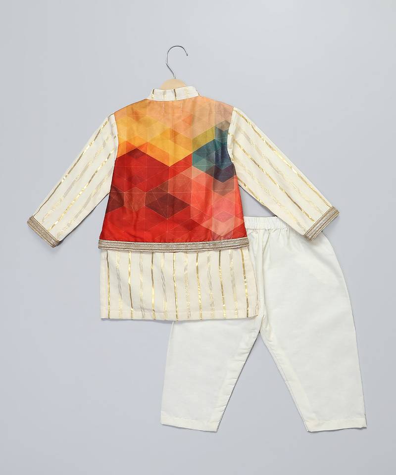 off white cotton silk multicolor printed kurta set
