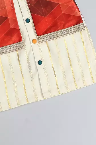 off white cotton silk multicolor printed kurta set