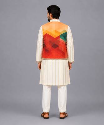 off white cotton silk multicolor printed kurta set 9