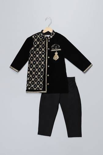 black velvet embroidered kurta set