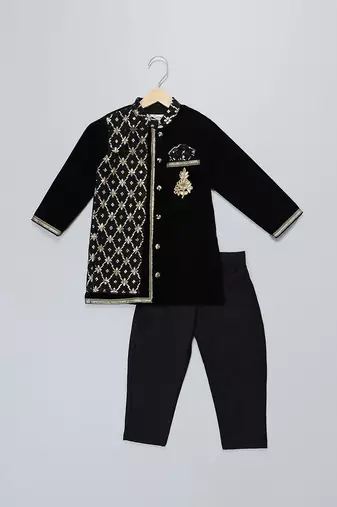 black velvet embroidered kurta set