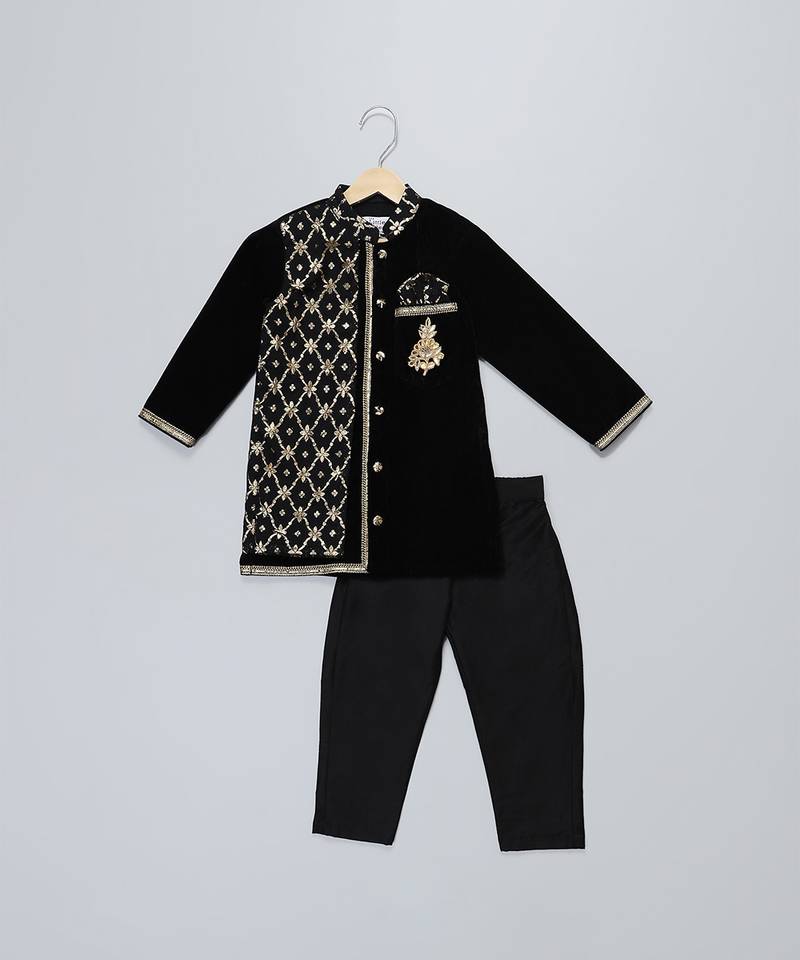 black velvet embroidered kurta set