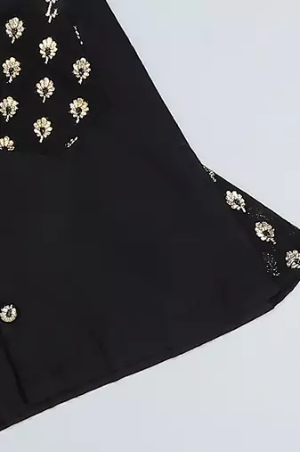 black printed cotton silk shirt mundu set