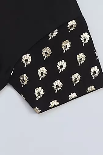 black printed cotton silk shirt mundu set