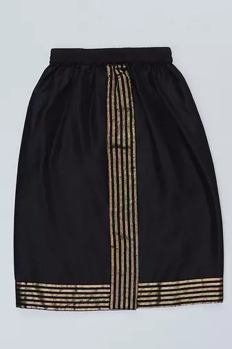 black printed cotton silk shirt mundu set