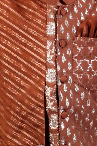 Brown woven cotton silk kurta set