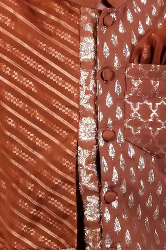 Brown woven cotton silk kurta set