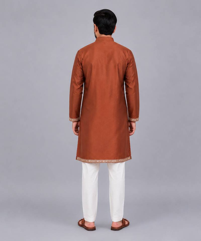 Brown woven cotton silk kurta set