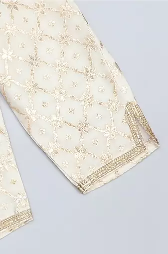 Off white embroidered velvet kurta set