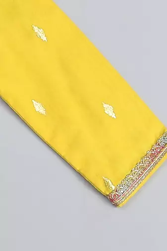 Mustard yellow white printed cotton Men Kurta Set