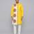 Mustard yellow white printed cotton Men Kurta Set