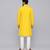 Mustard yellow white printed cotton Men Kurta Set