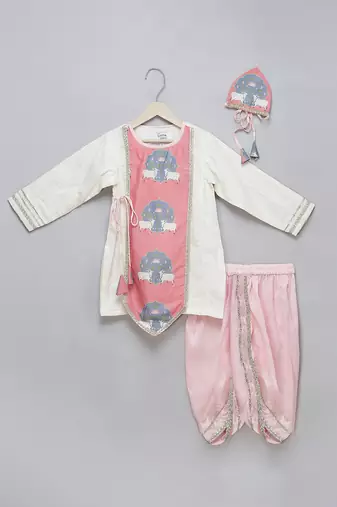 Off white printed cotton dhoti kurta set