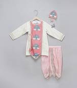 Off white printed cotton dhoti kurta set