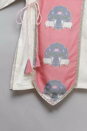 Off white printed cotton dhoti kurta set
