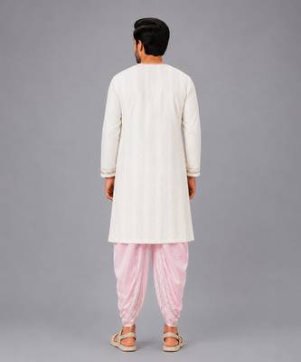 Off white printed cotton dhoti kurta set 8